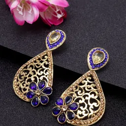 ANIKAS CREATION Blue & Gold Classic Drop Earrings-picture-19