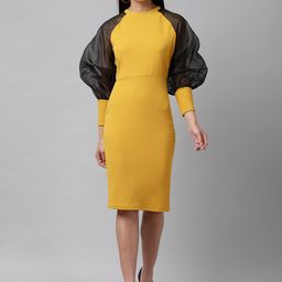 KASSUALLY Women Mustard Yellow Solid Sheath Dress-picture-39