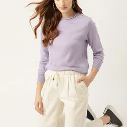 DressBerry Women Lavender Solid Acrylic Pullover-image-19