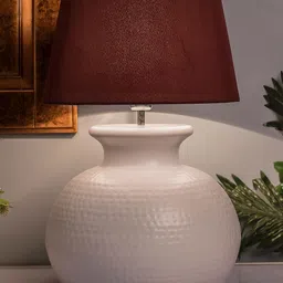 Homesake White & Red Solid Bedside Standard Table Lamp with Shade-picture-32