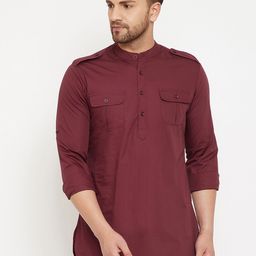 Hypernation Men Maroon Pathani Kurta-picture-13
