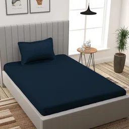 Story@home Navy Blue Striped 300 TC Cotton 1 Single Bedsheet with 1 Pillow Covers-image-20