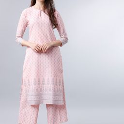 Vishudh Women Pink & Off-White Printed Kurta with Palazzos-picture-35