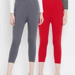 Tulsattva Women Pack Of 2 Solid Three-Fourth Length Leggings-image-87
