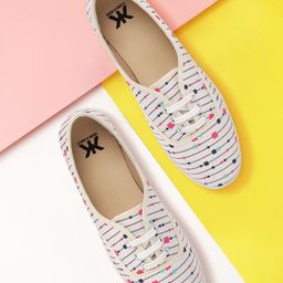 Kook N Keech Women Off-White & Navy Striped Sneakers-picture-12