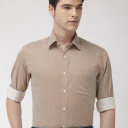 Raymond Men Brown & Off-White Slim Fit Printed Formal Shirt-image-9