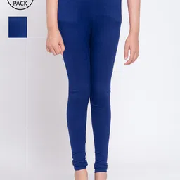 KLOTTHE Girls Pack Of 2 Blue Solid Ankle-Length Leggings-picture-33
