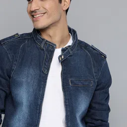 Mast & Harbour Men Blue Solid Denim Jacket-picture-12