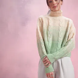 DressBerry Cable Knit Turtle Neck Ombre Effect Pullover-image-32