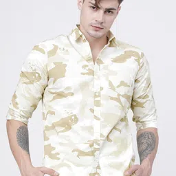 HIGHLANDER Men Beige & White Slim Fit Printed Casual Shirt-picture-31