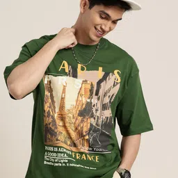 HERE&NOW Printed Drop-Shoulder Sleeves Oversized Pure Cotton T-shirt-picture-15