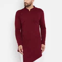 Hypernation Men Maroon Solid Straight Kurta-image-9