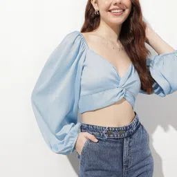 DressBerry Powder Blue Twist 'em Up Smocked Crop Top-picture-32