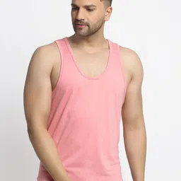 Friskers Men Coral Pink Solid Cotton Gym Vest-picture-28