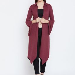 Hypernation Maroon Solid Open Front Shrug-picture-23