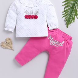 Moms Love Girls Pure Cotton Printed Top with Trousers-picture-24