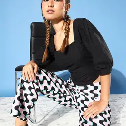 People Black Smocked Puff Sleeves Crop Top-picture-21