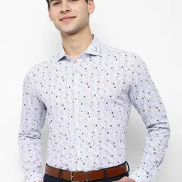 SIMON CARTER LONDON Men White & Blue Slim Fit Printed Formal Shirt-picture-20