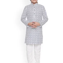 Jeetethnics Boys White & Blue Printed Kurta with Pyjamas-picture-48