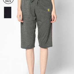 mack jonney VIMAL JONNEY Women Grey & Black Set of 2 Lounge Shorts-picture-29