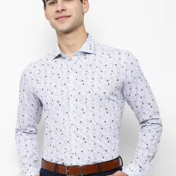 SIMON CARTER LONDON Men Off-White & Blue Slim Fit Printed Formal Shirt-image-83
