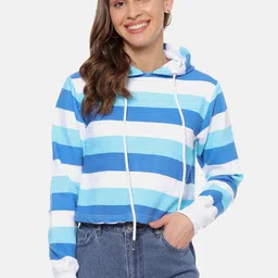 Campus Sutra Women Blue Colourblocked Hooded Sweatshirt-image-32