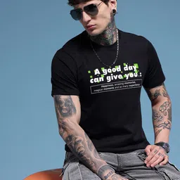 HERE&NOW Pure Cotton Typography Printed T-shirt-picture-43