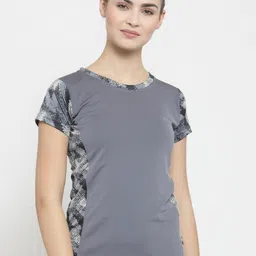 Boston Club Women Grey Printed Round Neck T-shirt-image-73