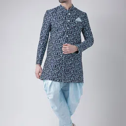DEYANN Men Blue Printed Sherwani With Patiala Pants-picture-14