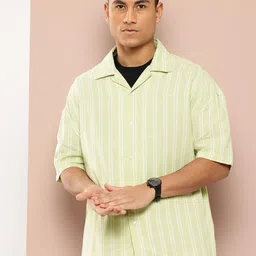 Harvard Men Drop-shoulder Sleeves Striped Pure Cotton Shirt-image-64