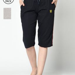 mack jonney VIMAL JONNEY Women Pack Of 2 Navy Blue & Grey Lounge Shorts-picture-26
