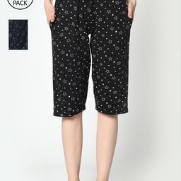mack jonney VIMAL JONNEY Women Black & Navy Blue Pack of 2 Printed Lounge Shorts-picture-31