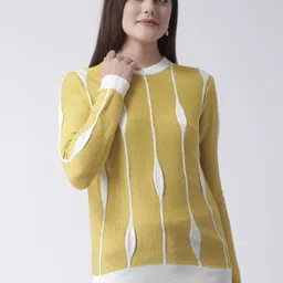 Club York Women Yellow Printed Pullover Acrylic Sweater-image-6