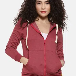 Campus Sutra Women Maroon Solid Hooded Sweatshirt-picture-15