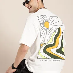 HERE&NOW Printed Drop-Shoulder Sleeves Relaxed Fit T-shirt-picture-10