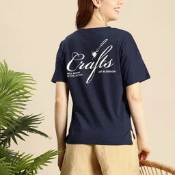 Mast & Harbour Typography Printed Drop-Shoulder Sleeves Pure Cotton T-shirt-picture-14