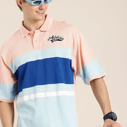 HERE&NOW Pure Cotton Colourblocked Polo Collar Drop-Shoulder Sleeves T-shirt-picture-24