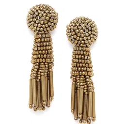 RICHEERA Antique Gold-Toned Beaded Tasselled Contemporary Drop Earrings-picture-48