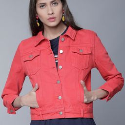 Tokyo Talkies Women Red Solid Denim Jacket-picture-36