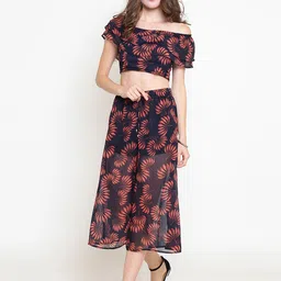 Sera Women Navy Blue & Red Printed Top with Palazzos-image-93