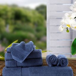 BIANCA Unisex Set Of 7 Blue Solid 500 GSM Zero-Twist Towels-picture-31