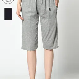 mack jonney VIMAL JONNEY Women Grey & Black Set of 2 Lounge Shorts-picture-11