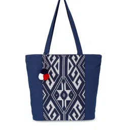 ALII AND ALIIZEY Navy Blue Self Design Jacquard & Canvas Tote Bag-picture-24