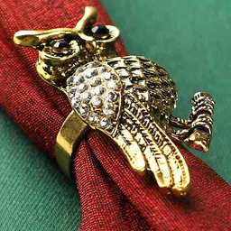 ANIKAS CREATION Gold-Plated Antique Stone Studded Owl Shape Handcrafted Finger Ring-picture-16