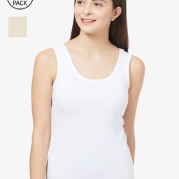 Soie Women Pack of 2 White & Beige Solid Non-Padded Camisoles-picture-36