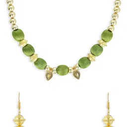 AKSHARA Gold-Plated Green Beaded Handcrafted Jewellery Set-picture-15