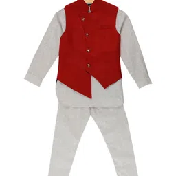 Blue Giraffe Boys Grey & Red Solid Kurta with Pyjamas And Waistcoat-picture-25