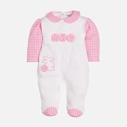 BABY GO Infants Kids White & Pink Solid Cotton Rompers With Applique Ornamentation-picture-45