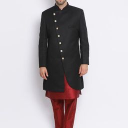 Hangup Men Black & Red Solid Sherwani Set-picture-5