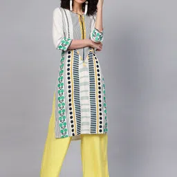 W Women Off-White & Navy Blue Printed Straight Kurta-picture-42